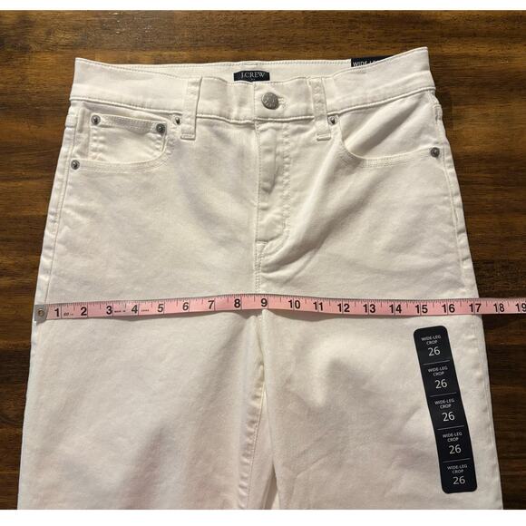 J Crew Women's 26 Jeans Wide Leg Crop High Rise Stretch Denim White Raw Hem - Picture 8 of 11
